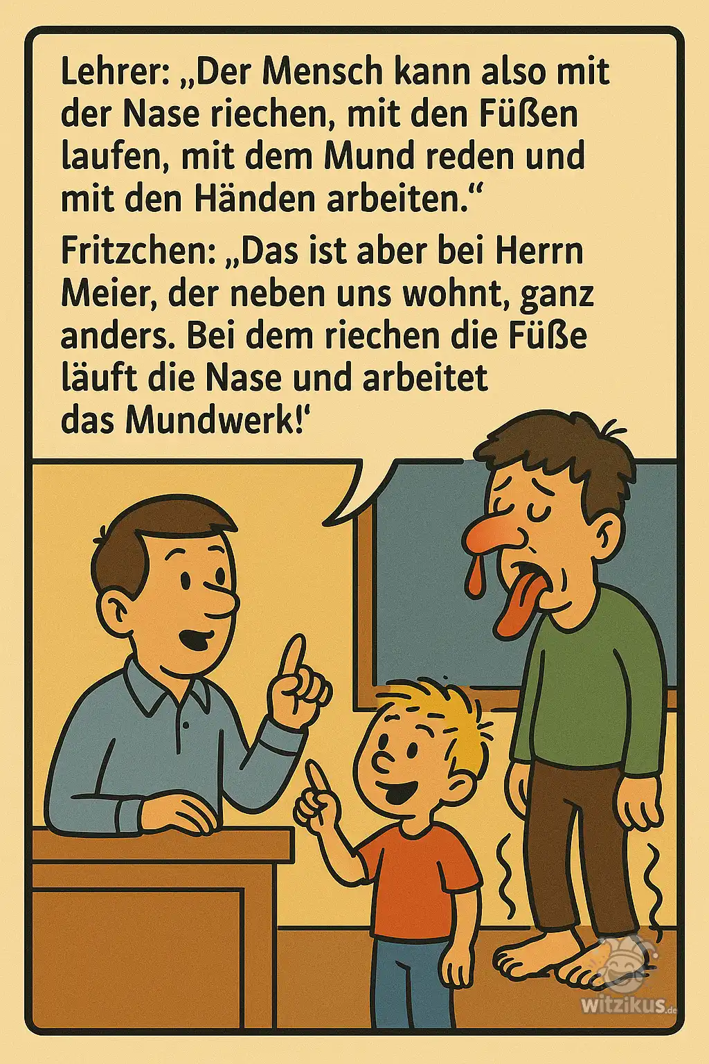 452717-lehrer-mensch-nase-riechen-fuesse-laufen-mund-reden-haende-arbeiten-fritzchen