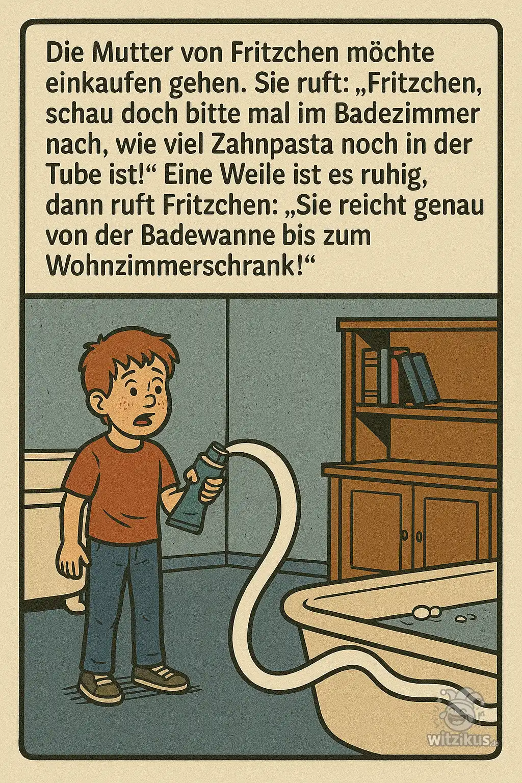 514382-mutter-fritzchen-einkaufen-badezimmer-zahnpasta-tube-reicht-badewanne-wohnzimmerschrank
