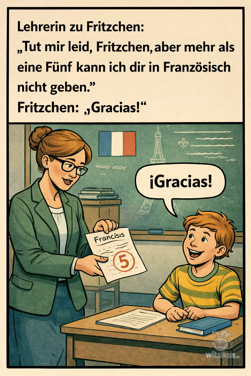 907077-lehrerin-fritzchen-tut-mir-leid-mehr-eine-fuenf-franzoesisch-gracias